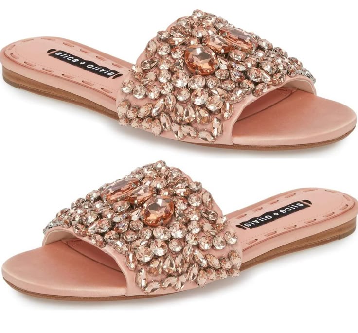 Women's Luxury Crystal Embellished Flat Slide Sandals