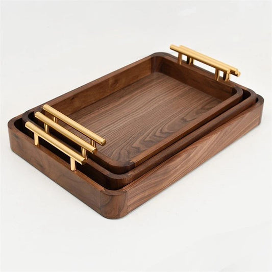 Luxury Wooden Serving Tray Set with Gold Handles