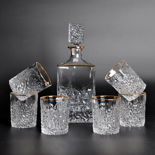 Crystal Whiskey Decanter Set with 6 Glasses