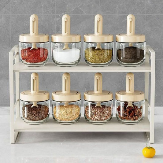 Piece Glass Spice Jar Set with Rack & Spoons