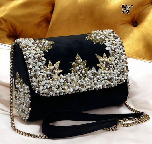 Designer Pearl Embroidered Party Clutch Bag